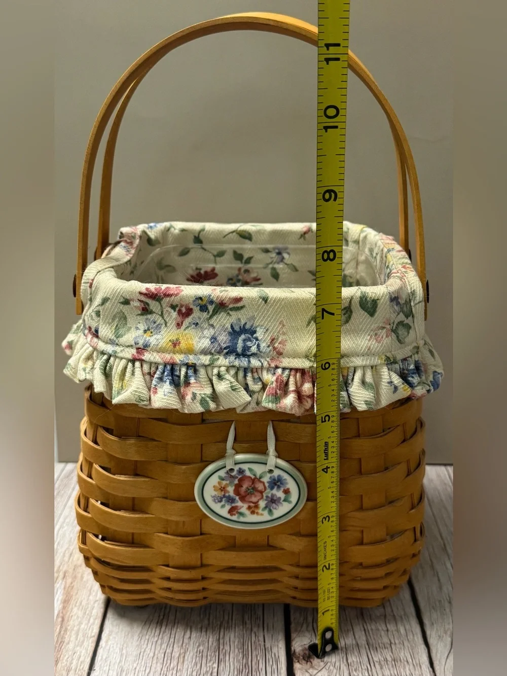2002 Longaberger Tote Basket Combo Spring Floral Fabric Liner & Charm +Protector